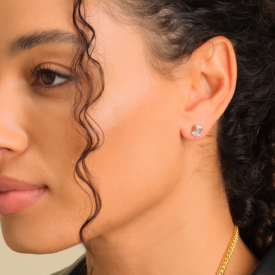 Emerald Cut Earrings - Gold