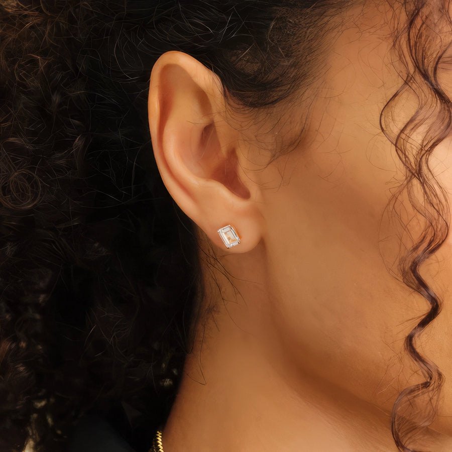 Emerald Cut Earrings - Gold