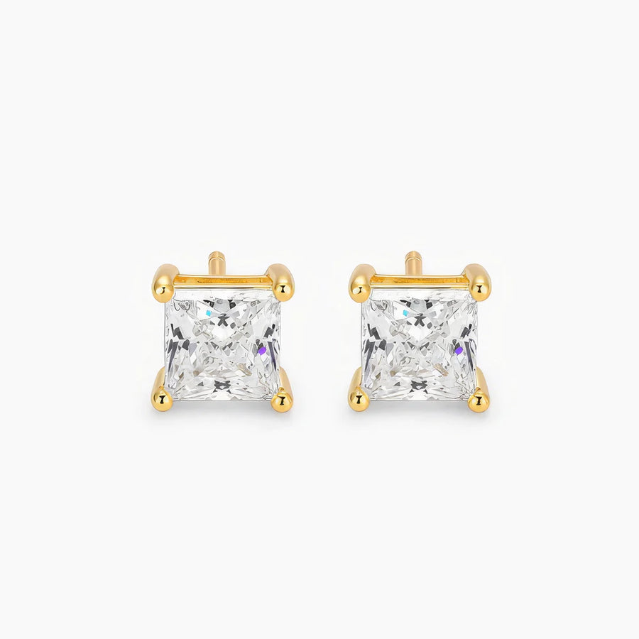Princess Cut Earrings - Gold