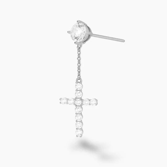 Cross Stud Earrings - White Gold