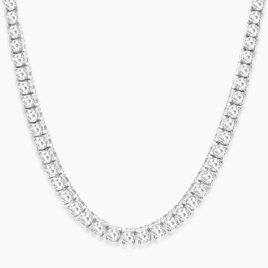 Flare Necklace - 4mm Tennis 18k Solid White Gold