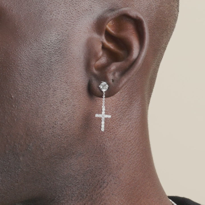 Cross Stud Earrings - White Gold