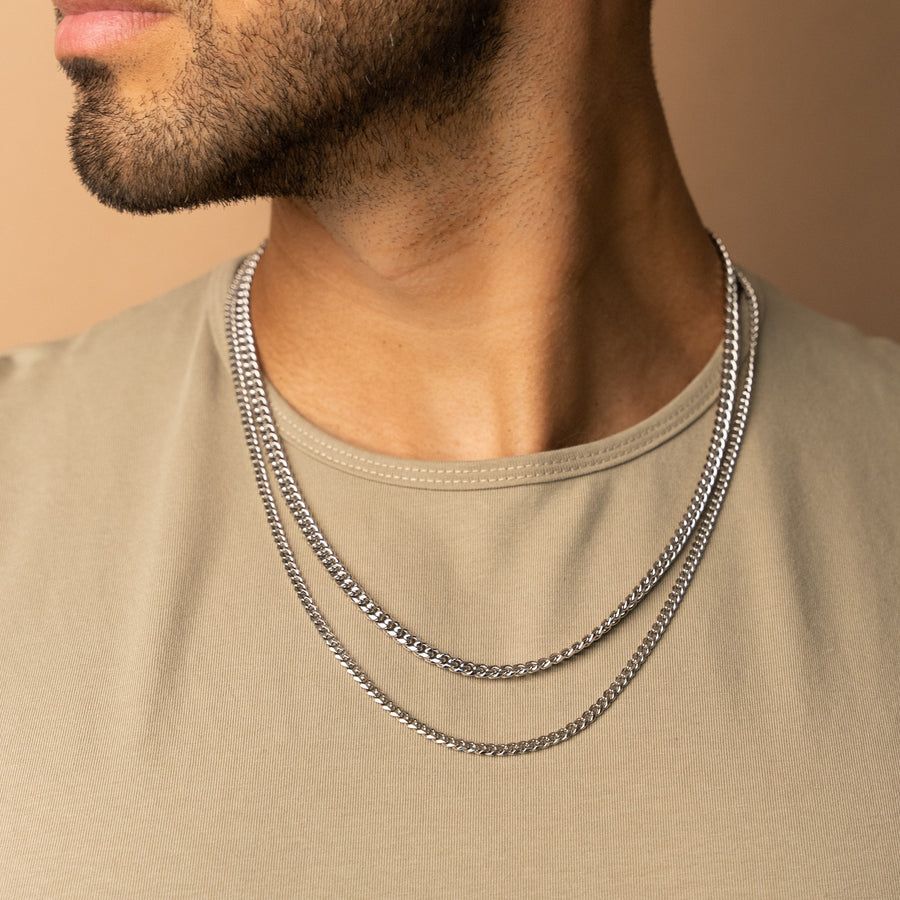 5mm + 3mm Miami Cuban Chain Set in White Gold