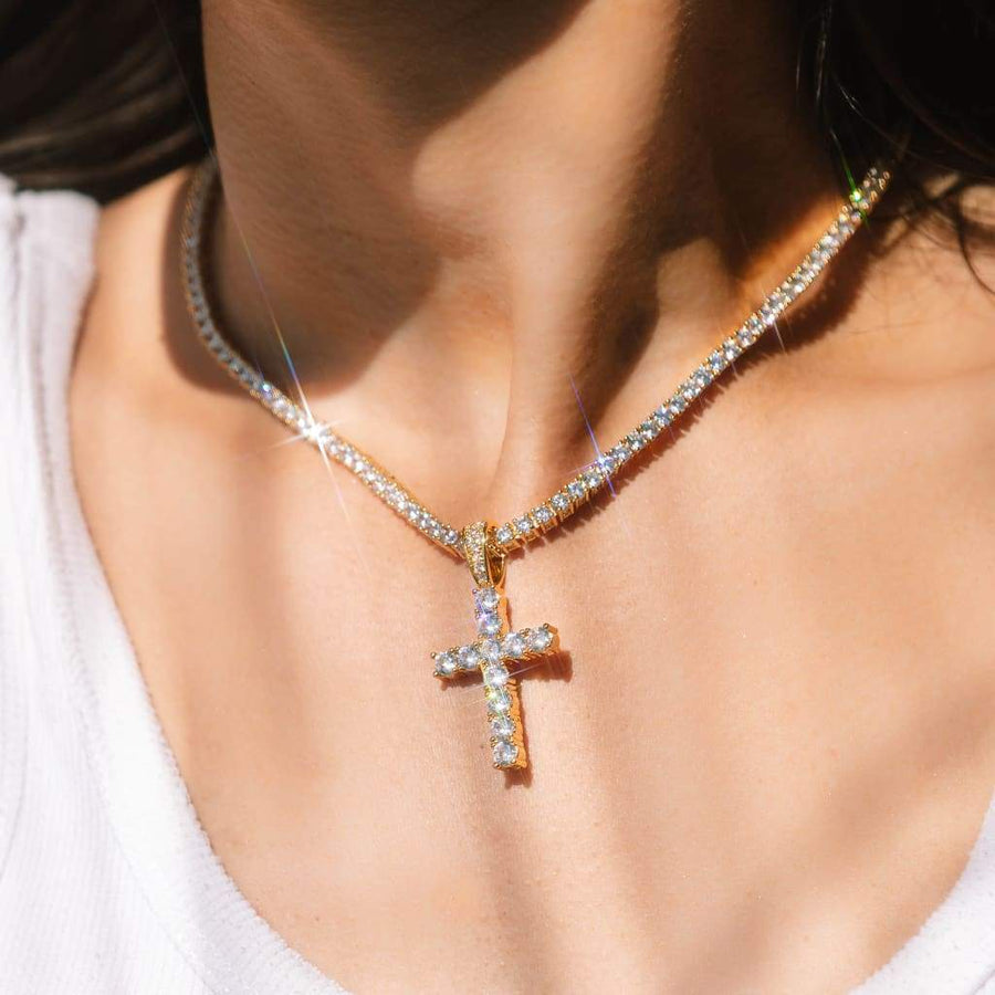 3mm Flare Chain + Cross Pendant Set in Gold