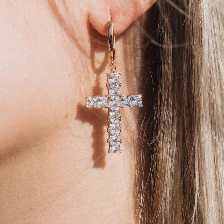 Cross Earrings - Gold